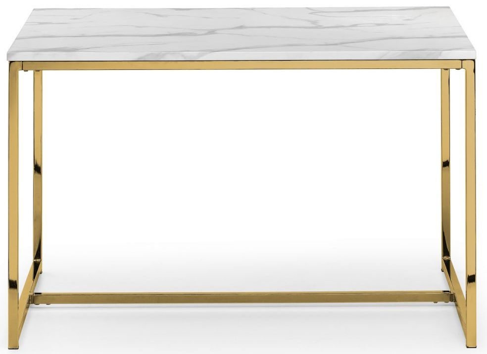 Julian Bowen Scala Gold And White Marble Top Dining Table 120cm Seats 6 Diners Rectangular Top