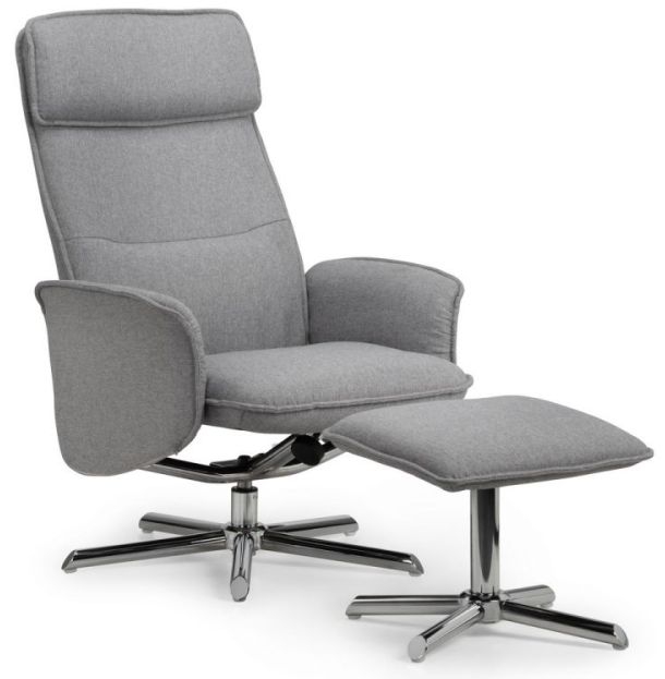 Julian Bowen Aria Grey Linen And Chrome Recliner Chair And Stool
