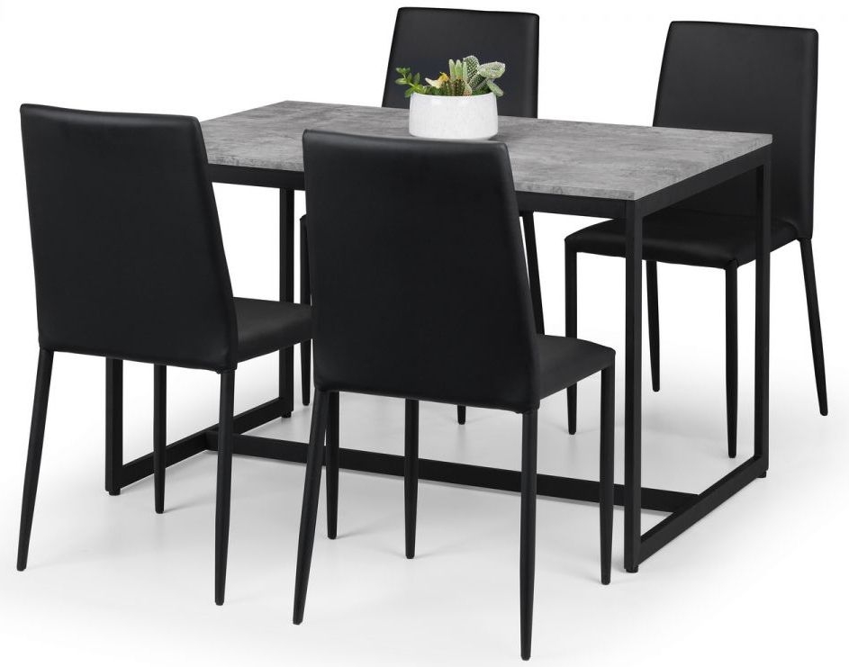 Julian Bowen Staten Concrete Effect Dining Set 80cm 4 Seater Diners Rectangular Top Jazz Black 4 Chairs