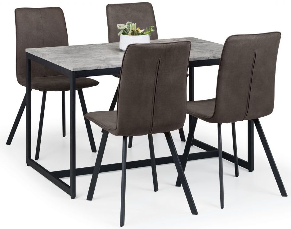 Julian Bowen Staten Concrete Effect Dining Set 80cm 4 Seater Diners Rectangular Top Monroe 4 Chairs