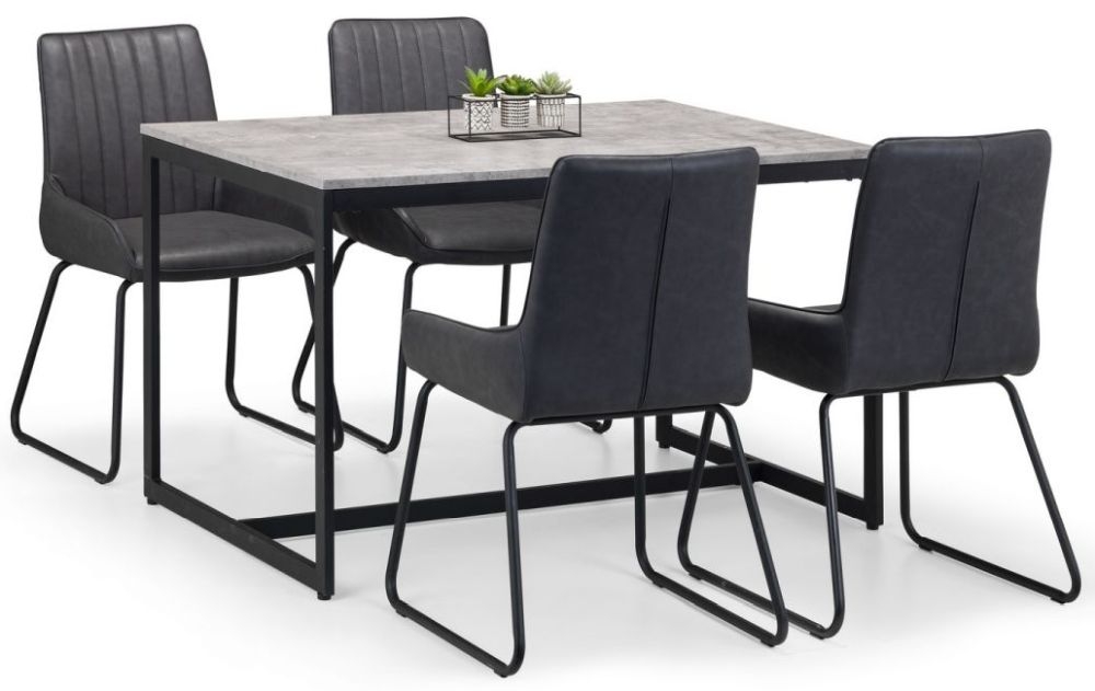 Julian Bowen Staten Concrete Effect Dining Set 80cm 4 Seater Diners Rectangular Top Soho 4 Chairs