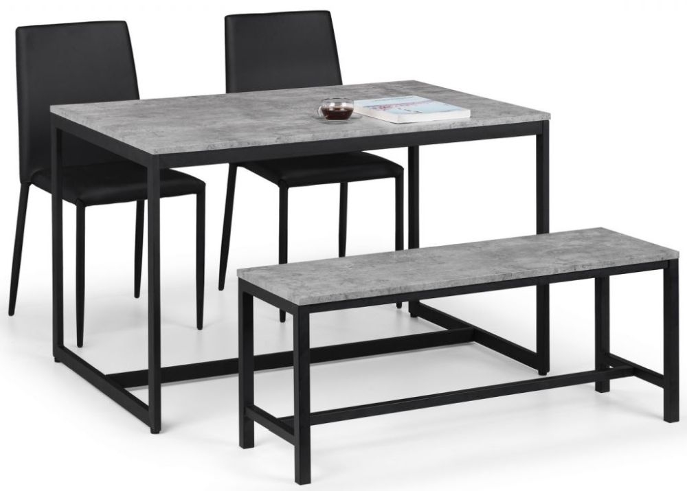 Julian Bowen Staten Concrete Effect Dining Table And Jazz Black 2 Chair With 1 Bench