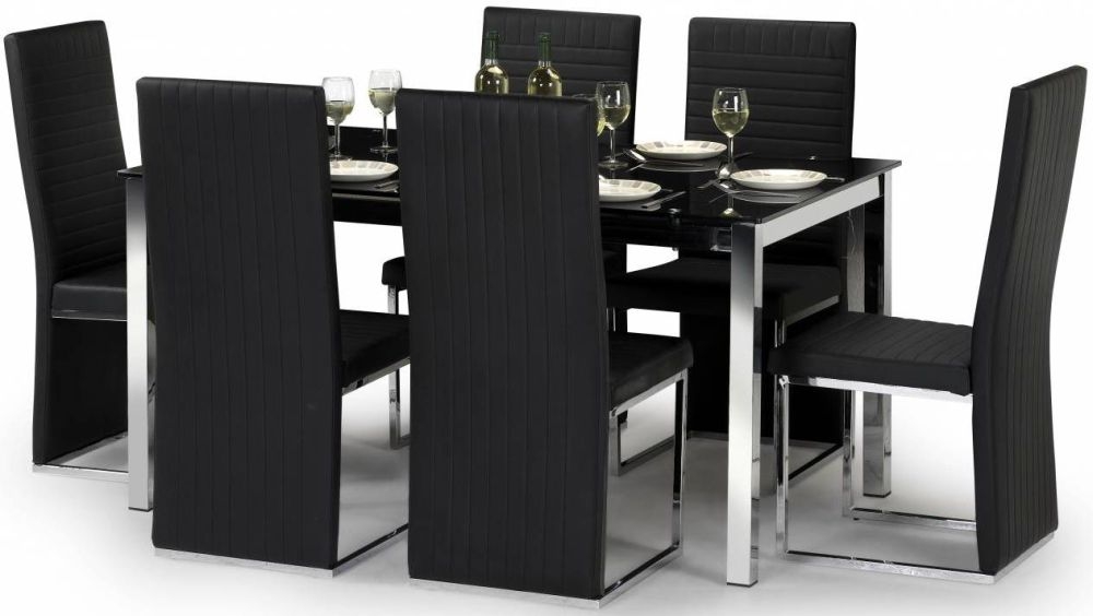 Julian Bowen Tempo Glass Black And Chrome Dining Table And 6 Chairs