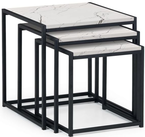 Julian Bowen Tribeca White Marble Effect And Black Metal Nest Of Tables