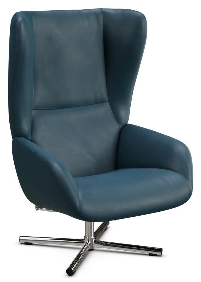 Chef Balder Blue Leather Swivel Recliner Chair
