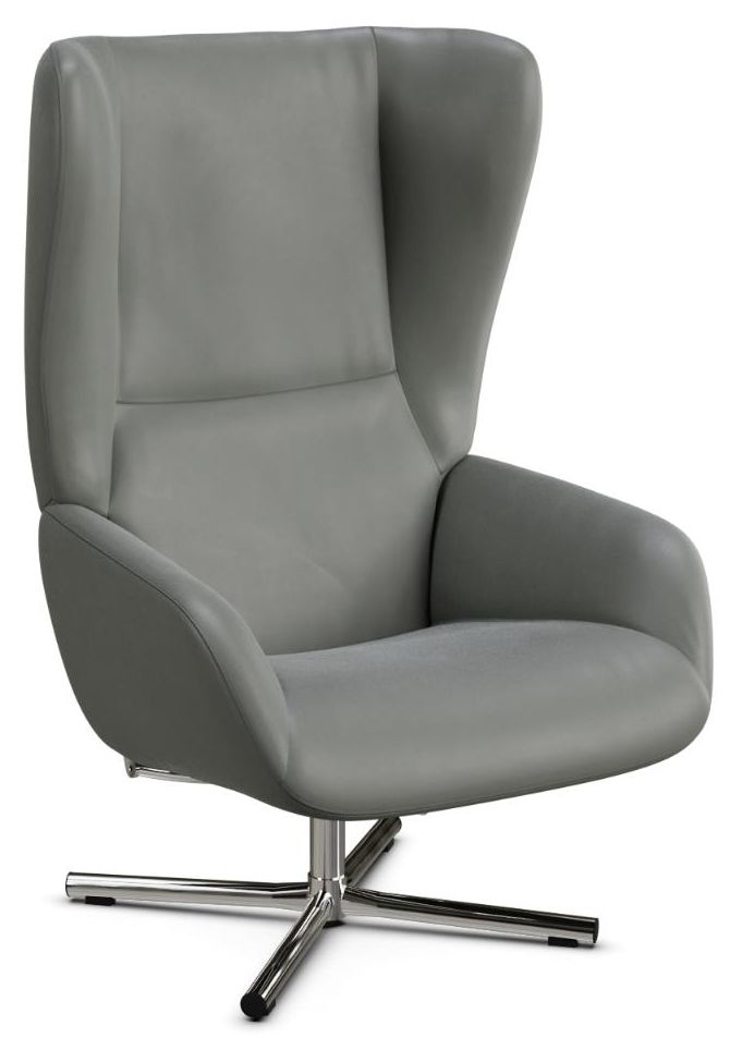 Chef Balder Light Grey Leather Swivel Recliner Chair