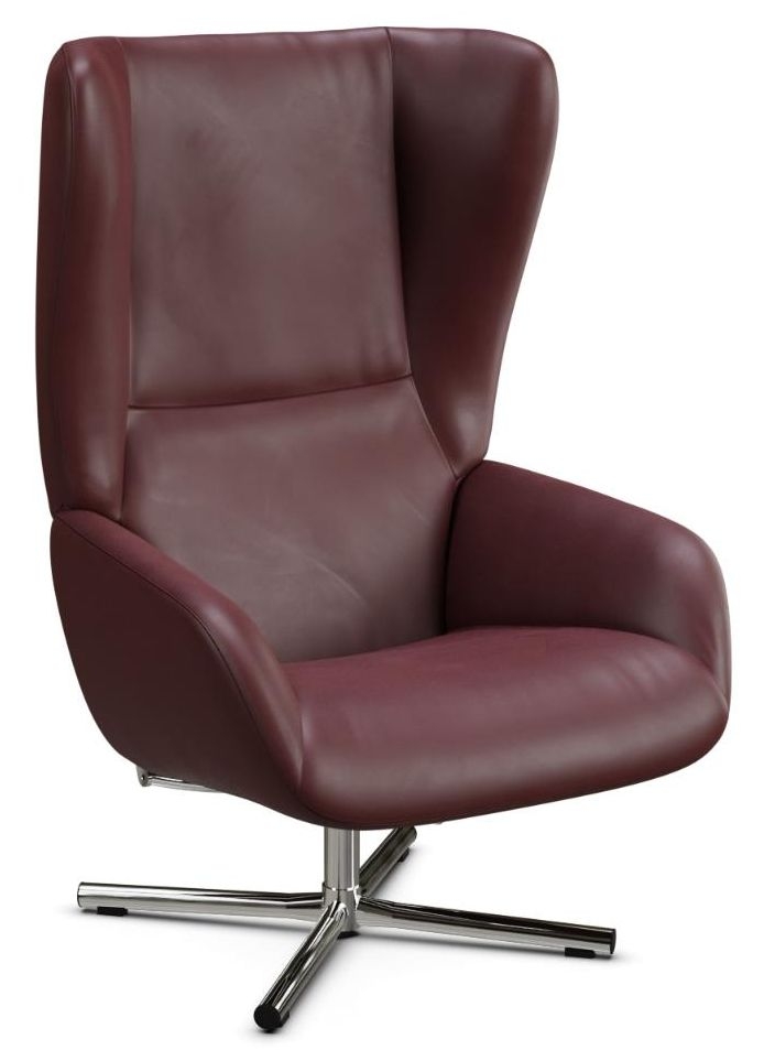 Chef Balder Wine Red Leather Swivel Recliner Chair