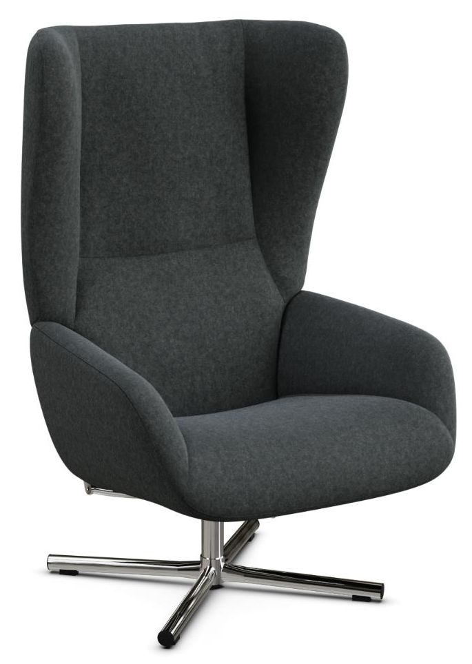 Chef Flannel Dark Grey Fabric Swivel Recliner Chair