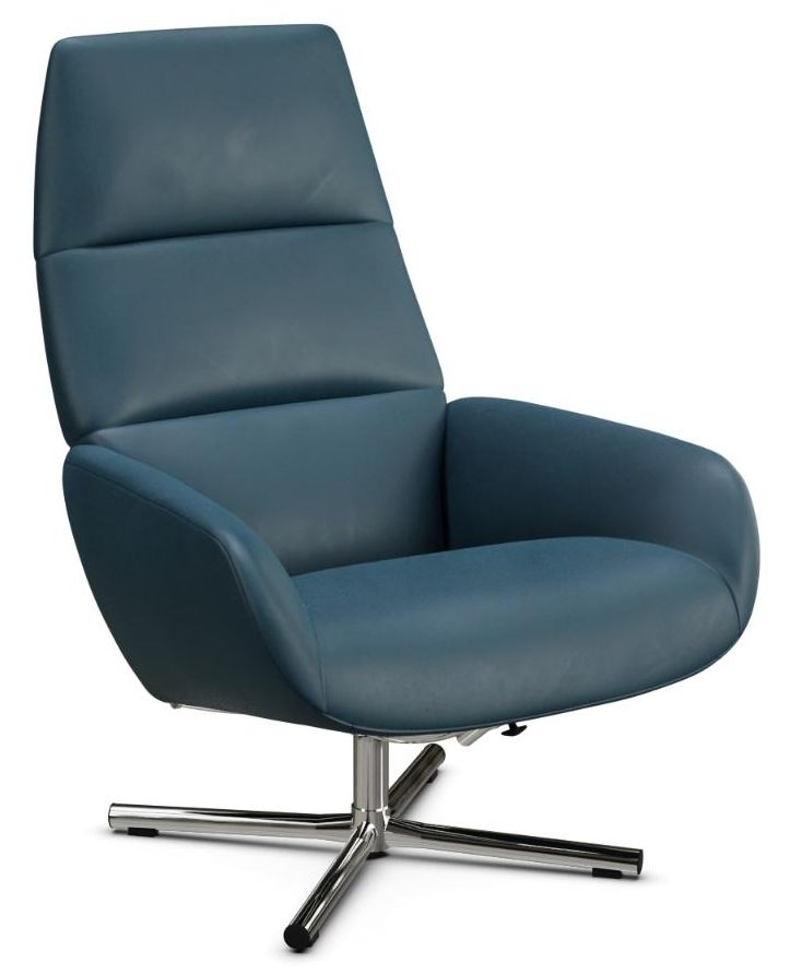 Ergo Balder Blue Leather Swivel Recliner Chair