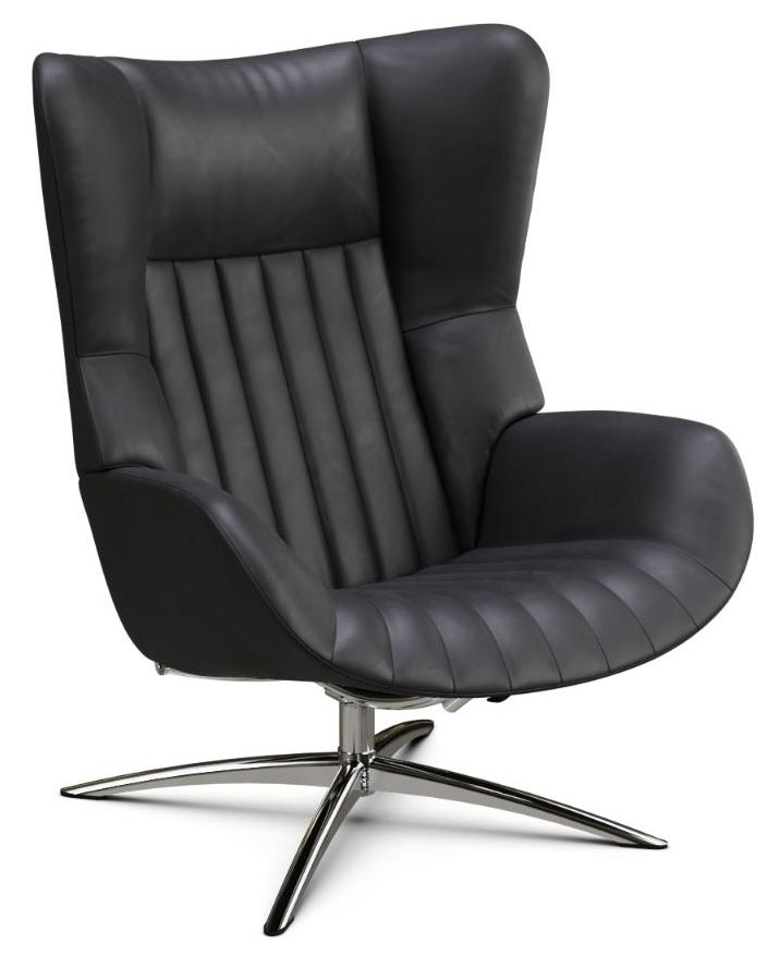 Firana Balder Black Leather Swivel Recliner Chair