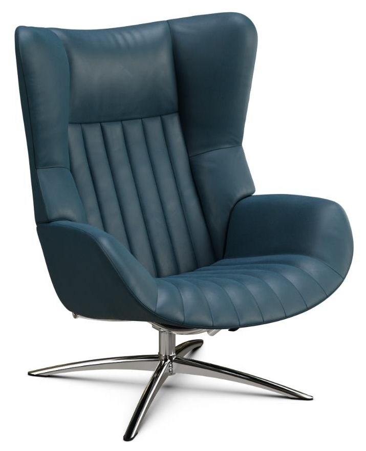 Firana Balder Blue Leather Swivel Recliner Chair