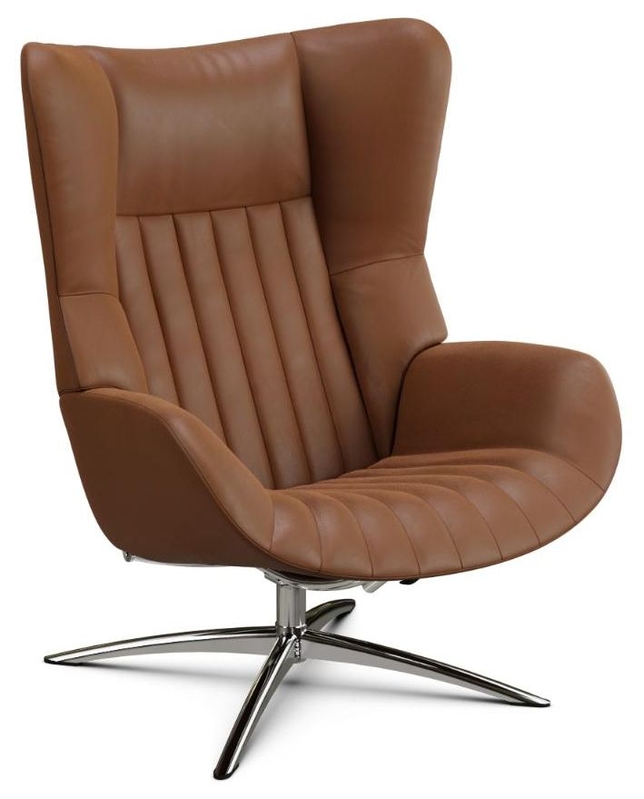 Firana Balder Cognac Leather Swivel Recliner Chair