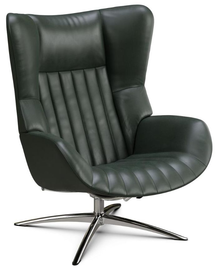Firana Balder Dark Green Leather Swivel Recliner Chair