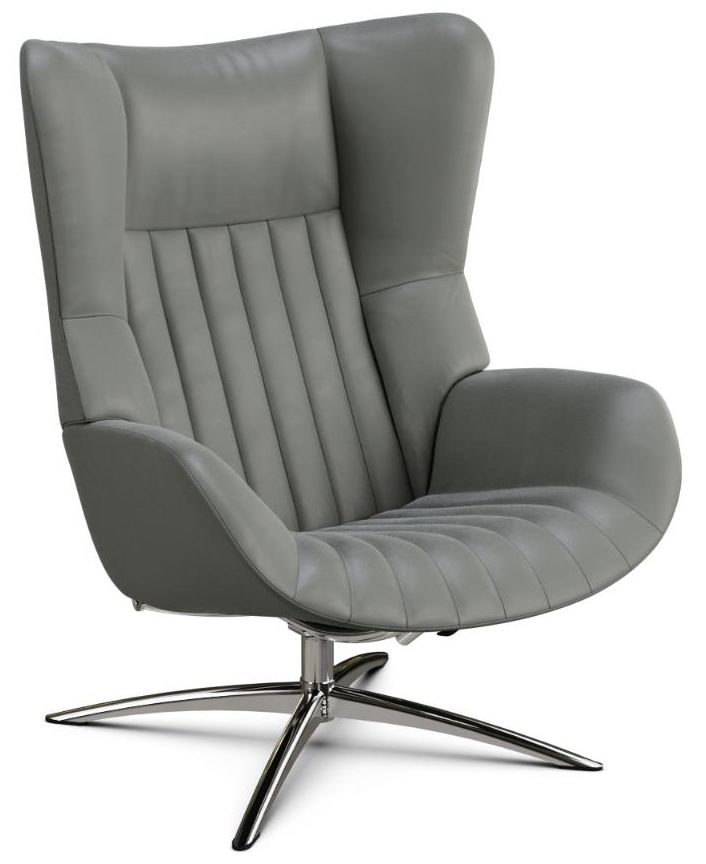 Firana Balder Light Grey Leather Swivel Recliner Chair