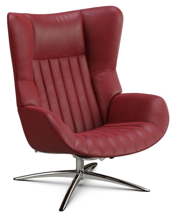 Firana Balder Red Leather Swivel Recliner Chair