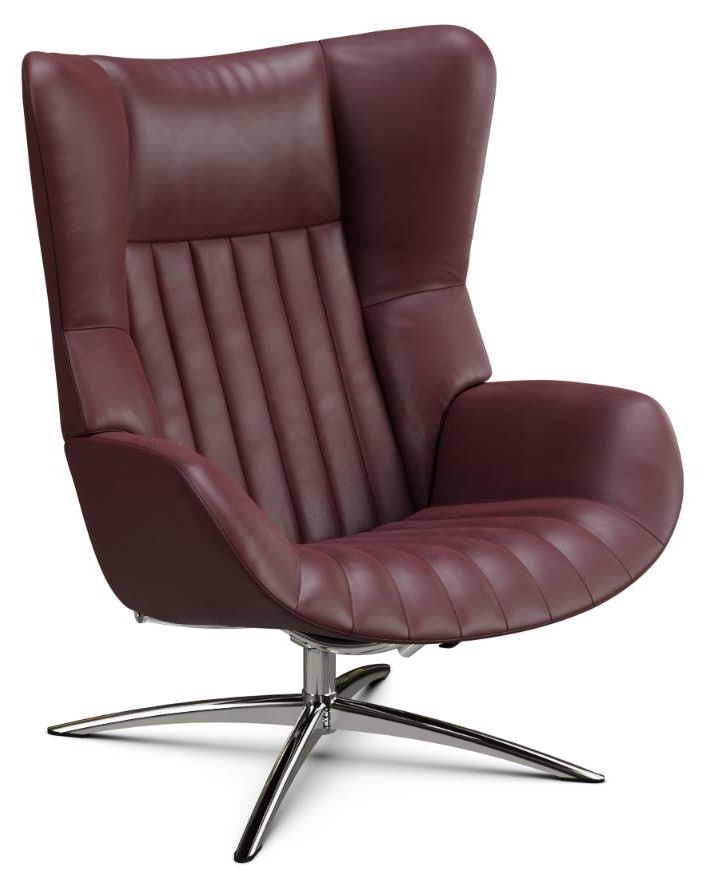 Firana Balder Wine Red Leather Swivel Recliner Chair