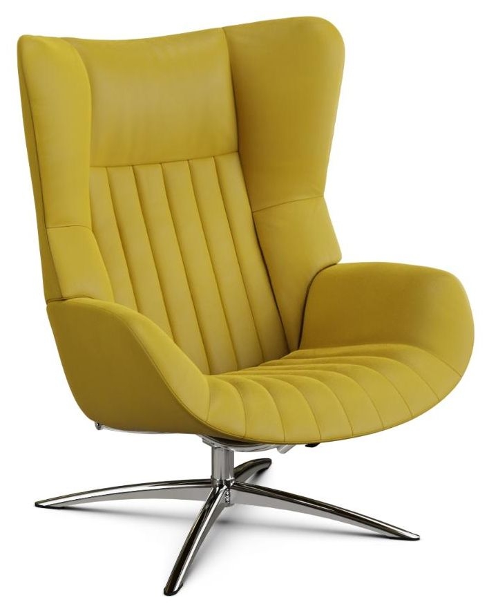 Firana Balder Yellow Leather Swivel Recliner Chair
