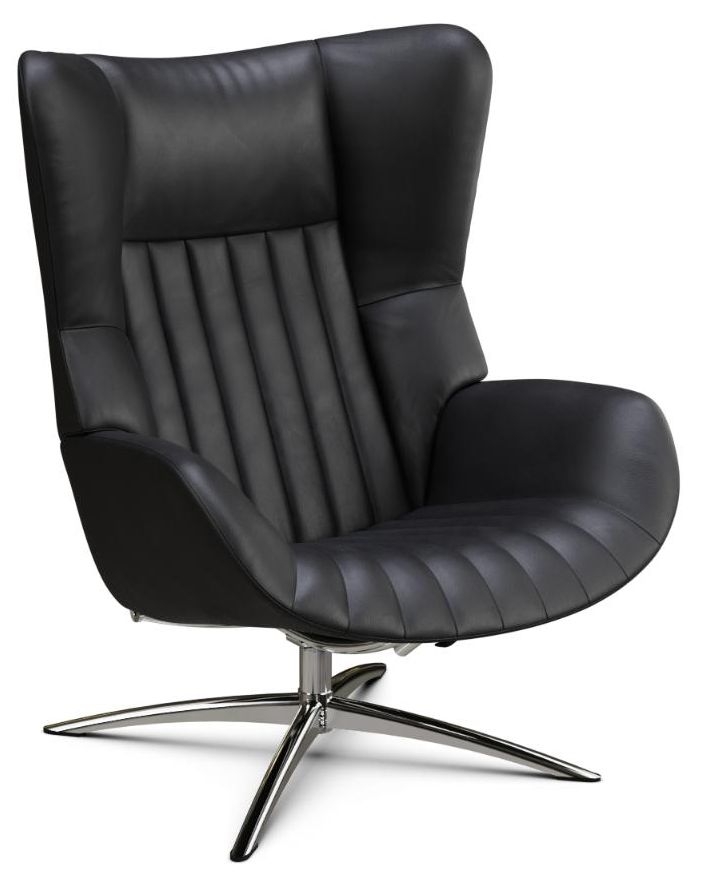 Firana Club Royal Black Leather Swivel Recliner Chair
