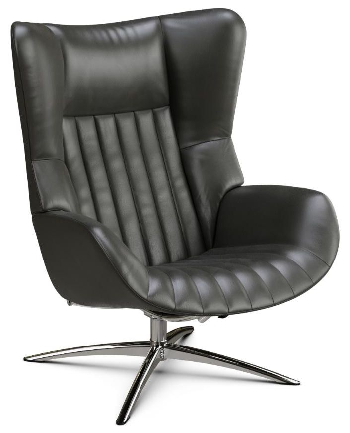Firana Club Royal Dark Grey Leather Swivel Recliner Chair