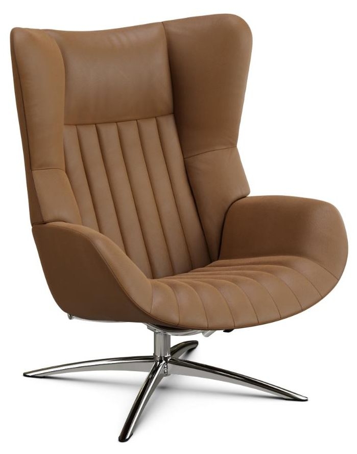 Firana Club Royal Light Brown Leather Swivel Recliner Chair