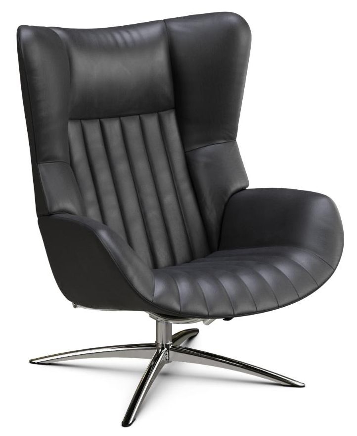 Firana Soft Black Leather Swivel Recliner Chair