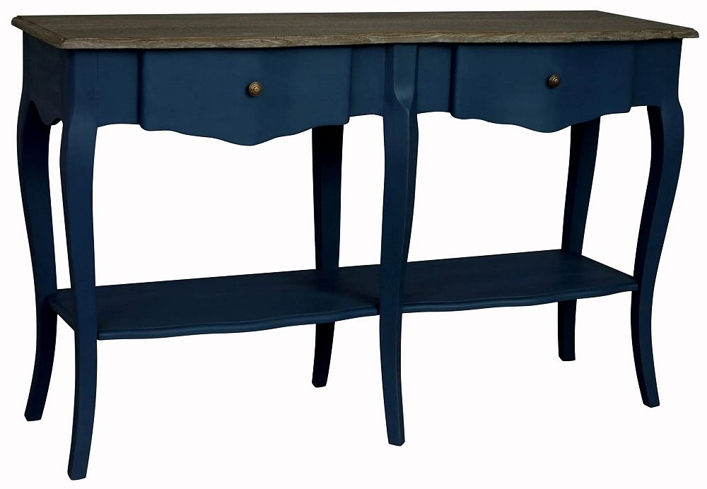 Celine French Stiff Key Blue Painted 2 Drawer Console Table