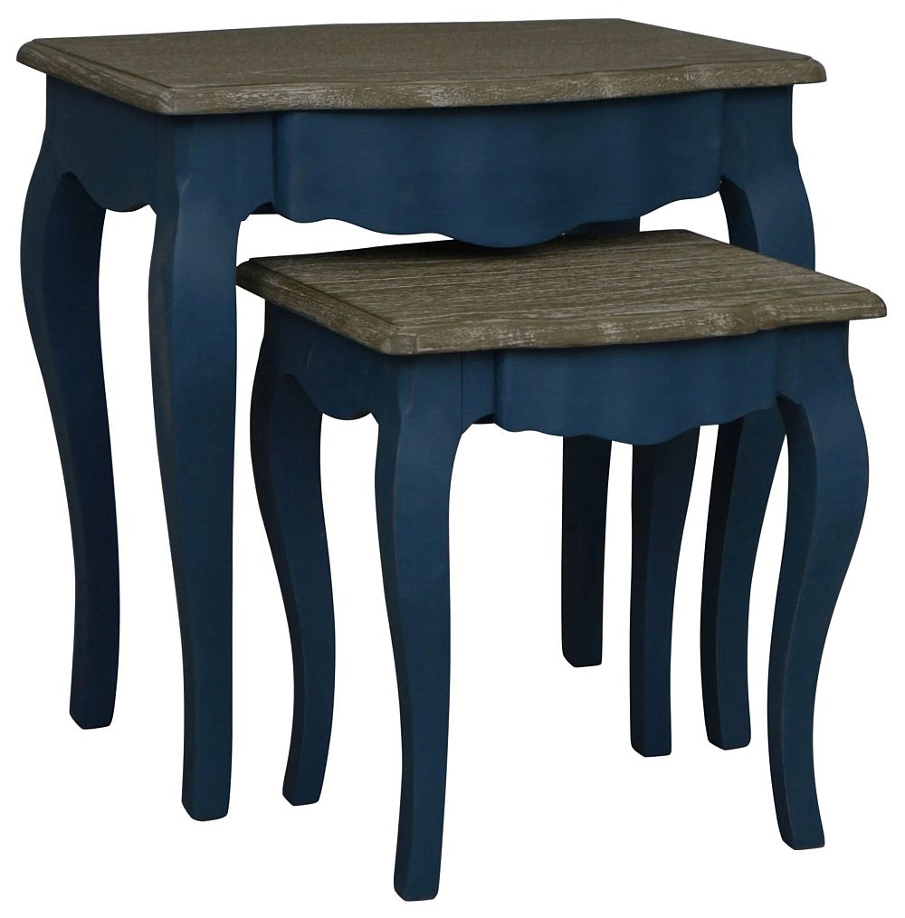 Celine French Stiff Key Blue Painted Nest Of Tables