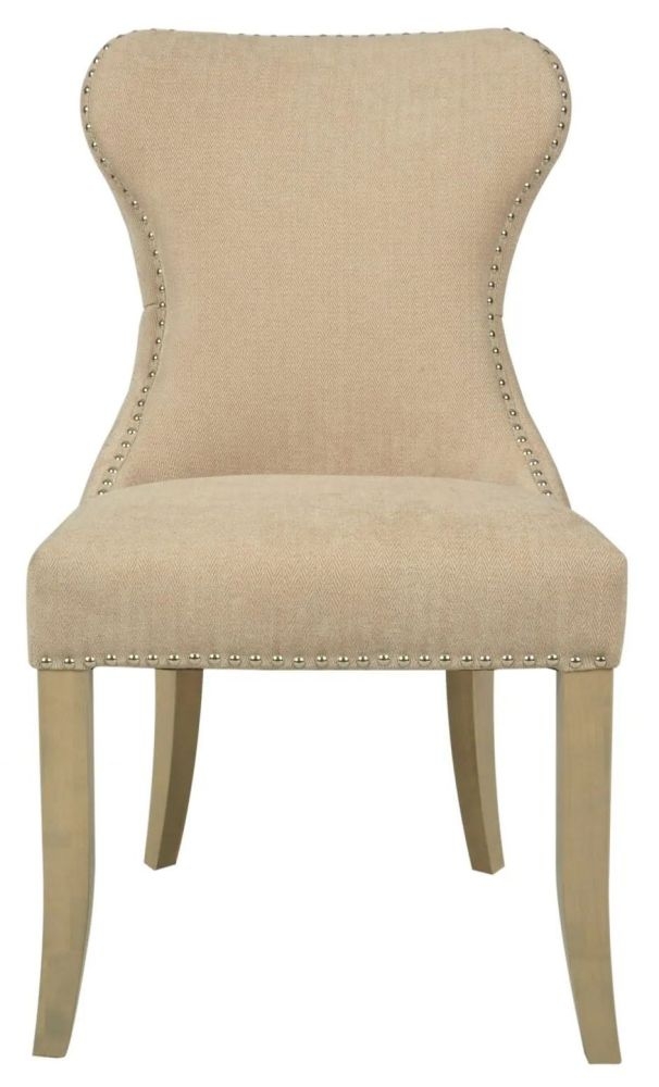 Herringbone Button Back Beige Fabric Dining Chair Sold In Pairs