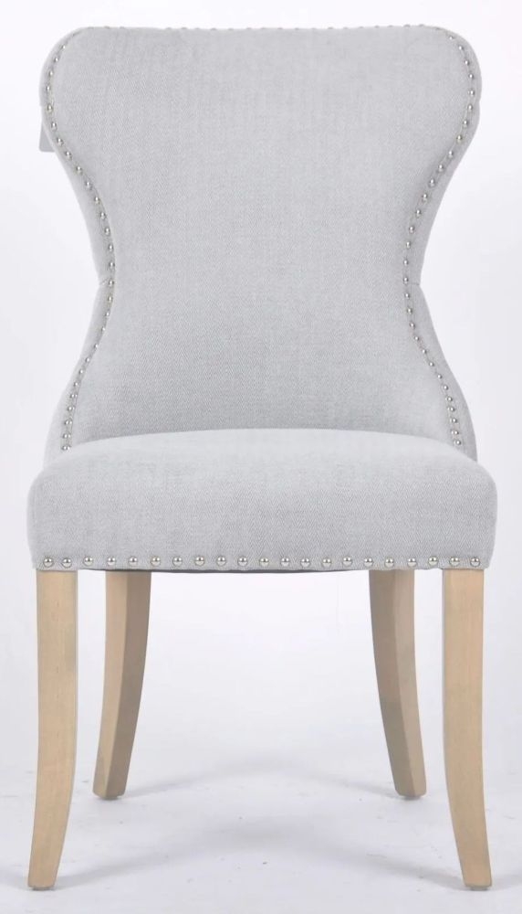 Herringbone Button Back Grey Fabric Dining Chair Sold In Pairs