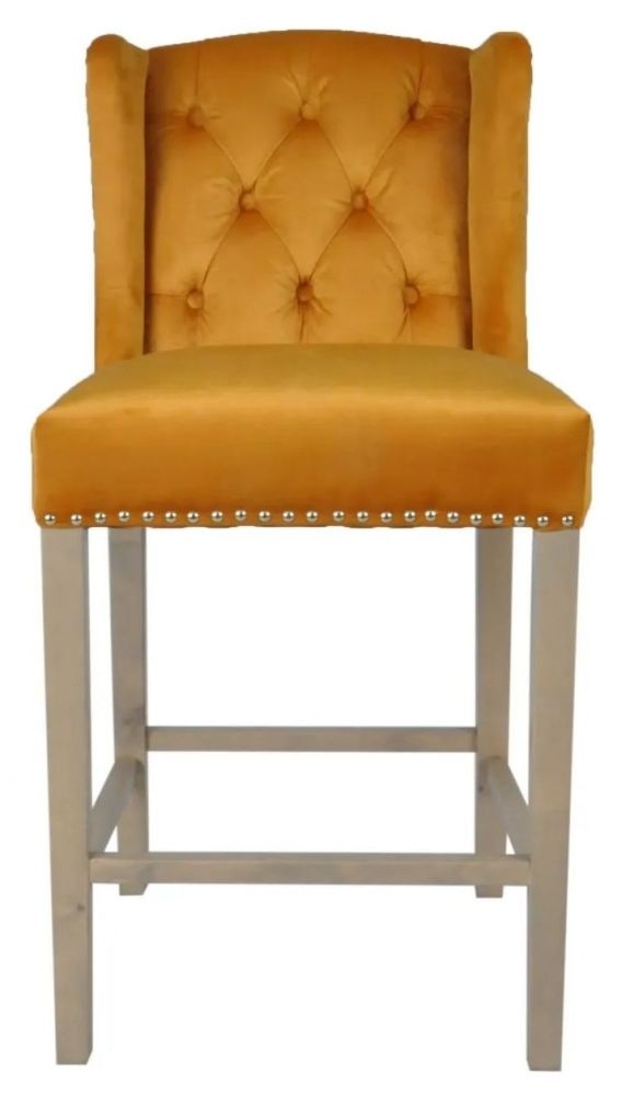 Kansas Mustard Velvet Bar Stool Sold In Pairs