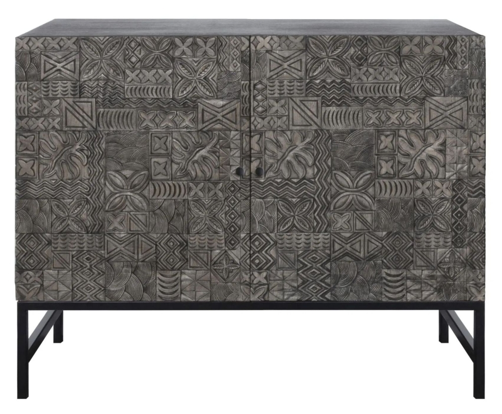 Kalahari Black Washed Carved Mango Wood 2 Door Sideboard