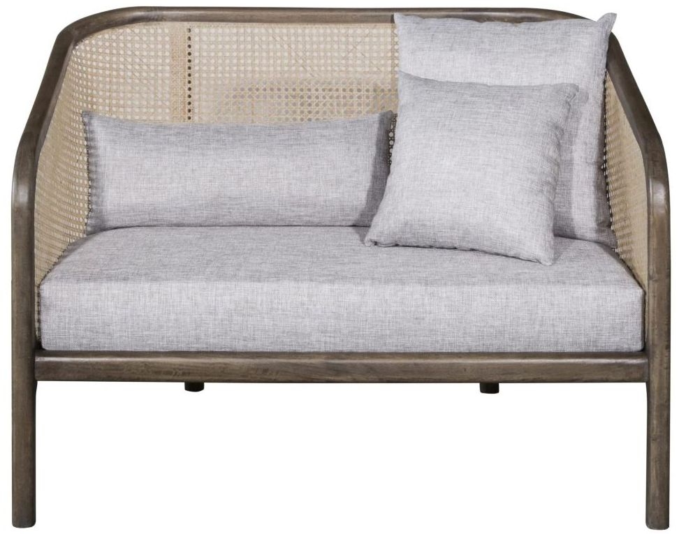 Kalahari Mango Wood And Rattan Occasional Sofa With Grey Fabric Cusion