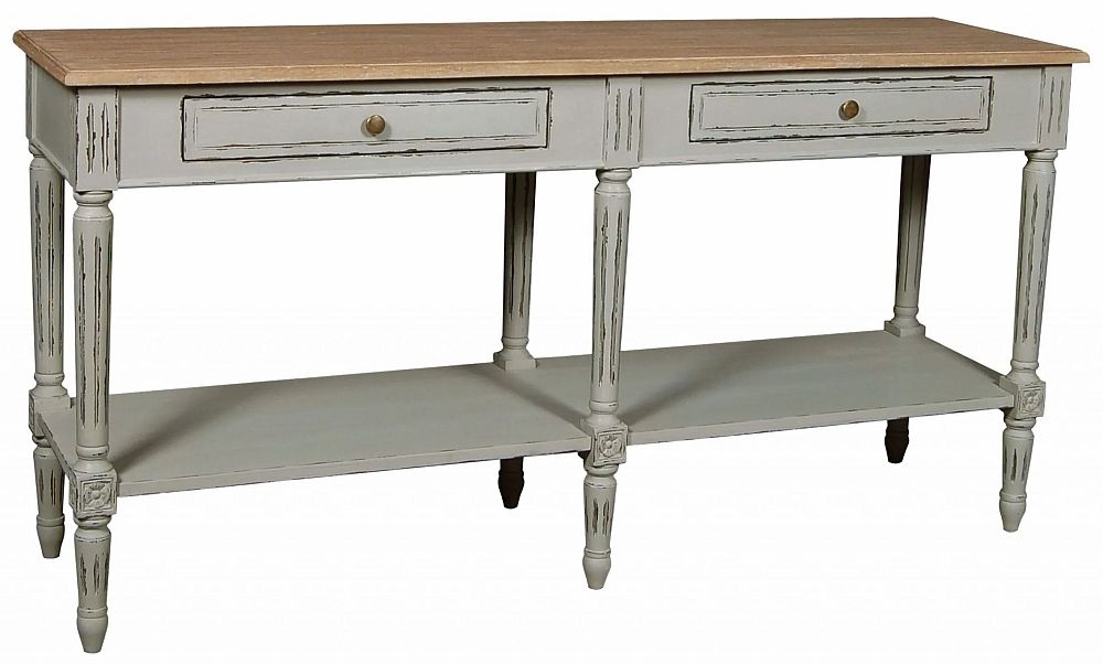 Valerie French Distressed Stone Grey 2 Drawer Console Table