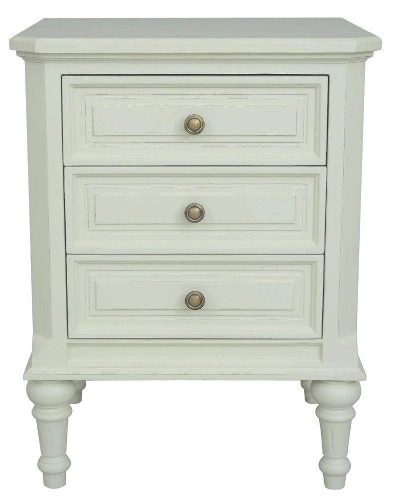 Vanessa French Lime White 3 Drawer Bedside Cabinet