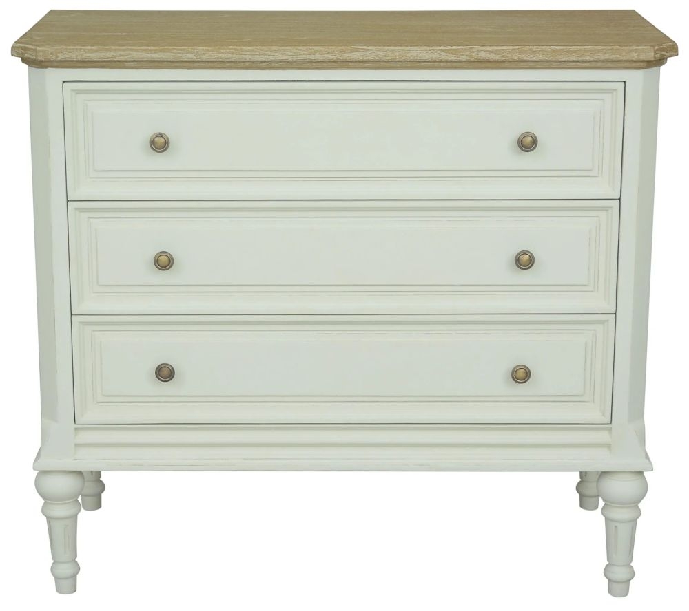 Vanessa French Lime White 3 Drawer Chest With Wood Top