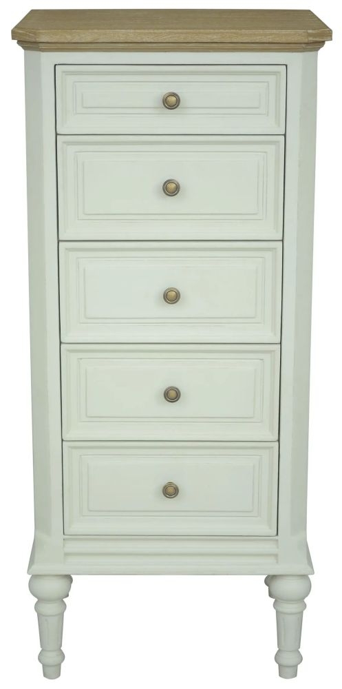 Vanessa French Lime White 5 Drawer Chest With Wood Top