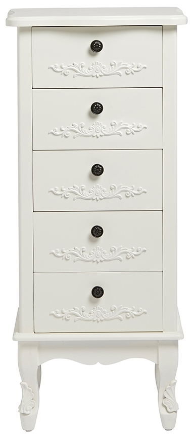 Antoinette French Style White 5 Drawer Tallboy Chest
