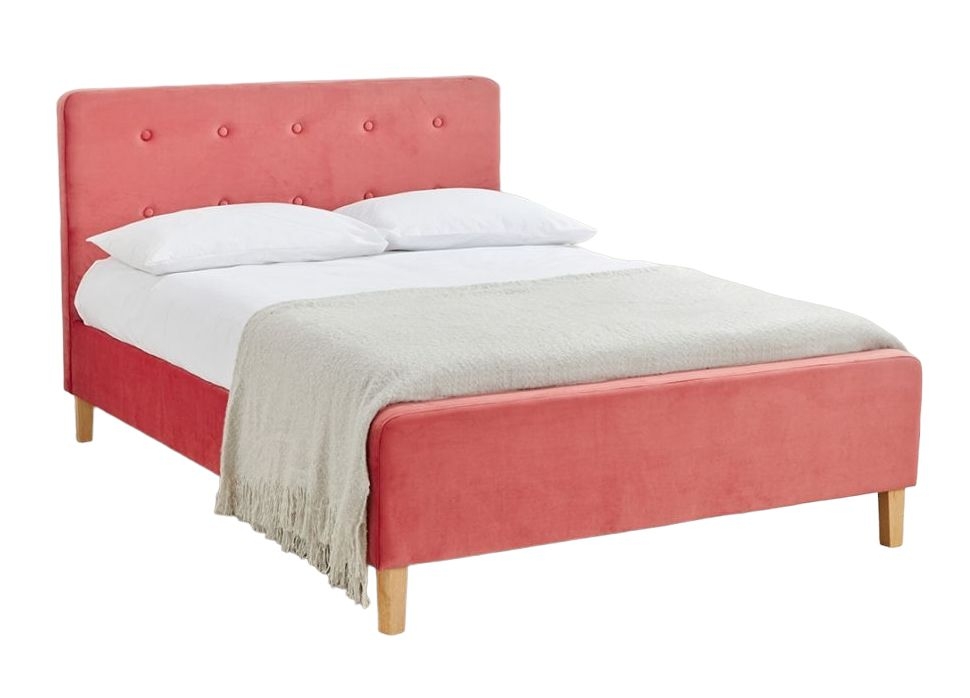 Pierre Coral Velvet Fabric Double Bed
