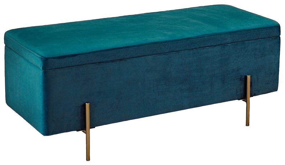 Lola Teal Velvet Ottoman Bench