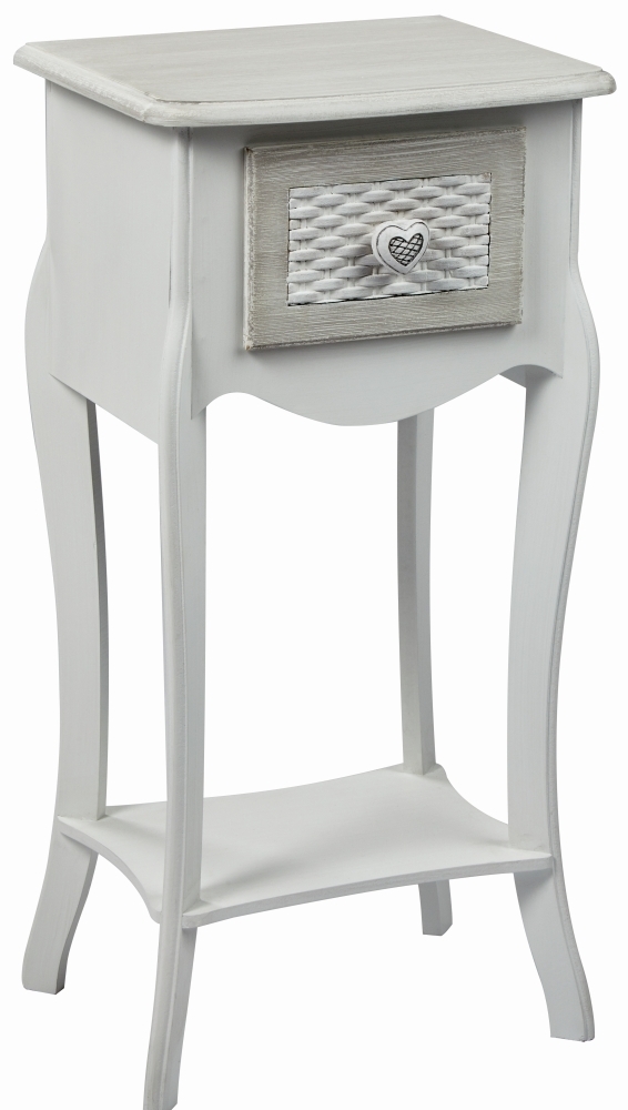 Brittany French Style 1 Drawer Bedside Table White And Grey