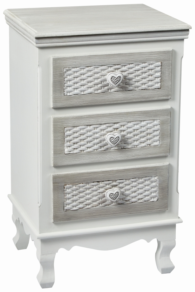 Brittany French Style 3 Drawer Bedside Cabinet White And Grey