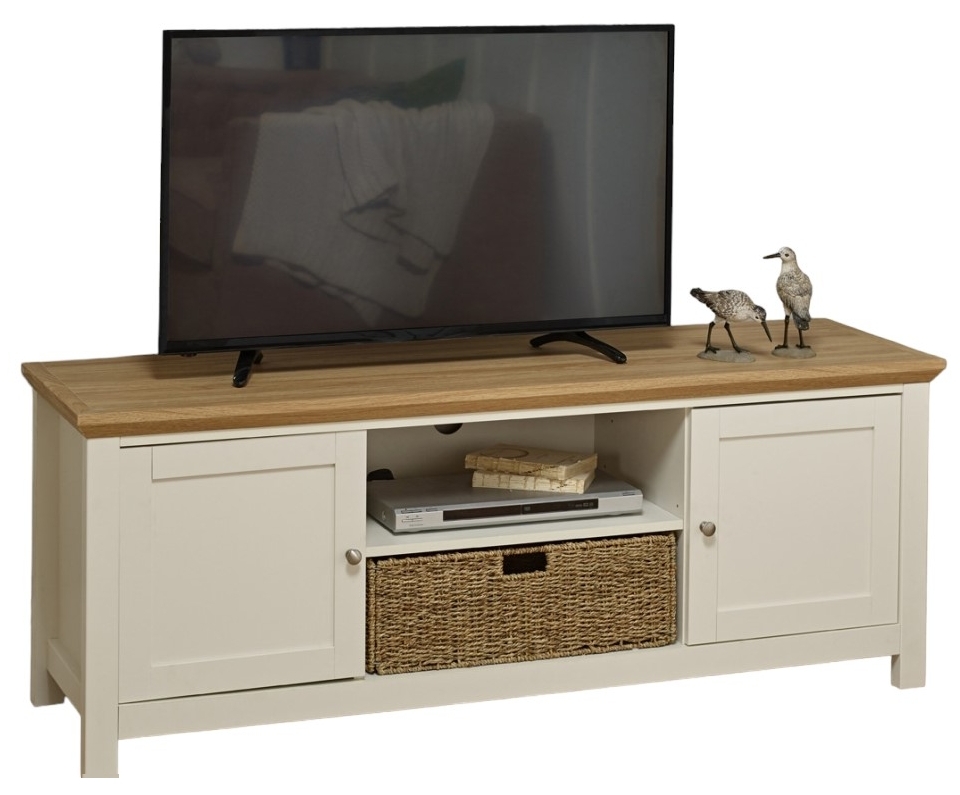 Cotswold Cream And Oak Tv Unit 148cm With Storage For Television Upto 55in Plasma