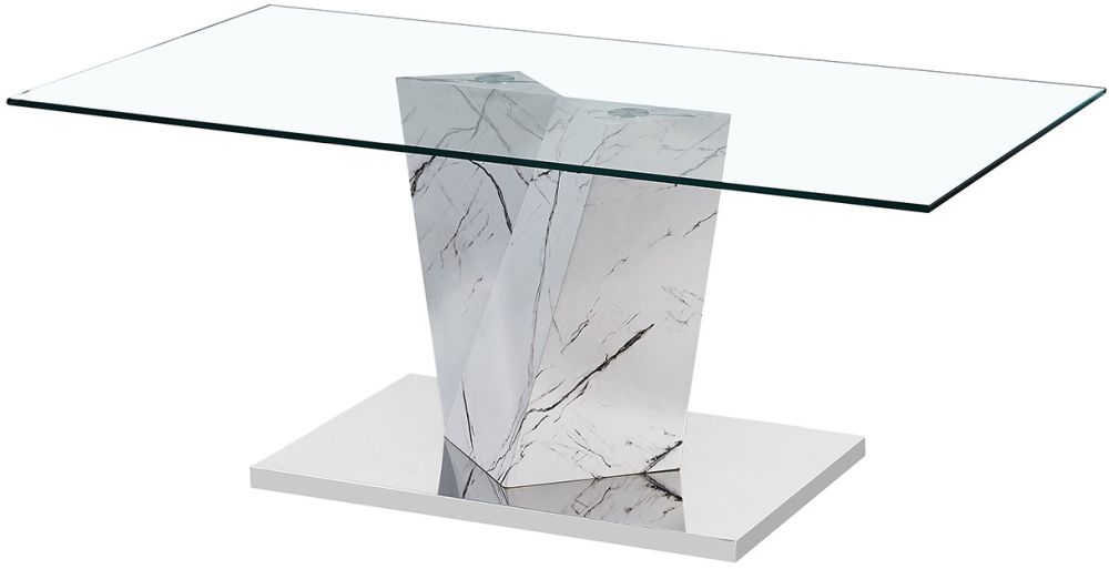 Alpha Glass And White Marble Effect Coffee Table