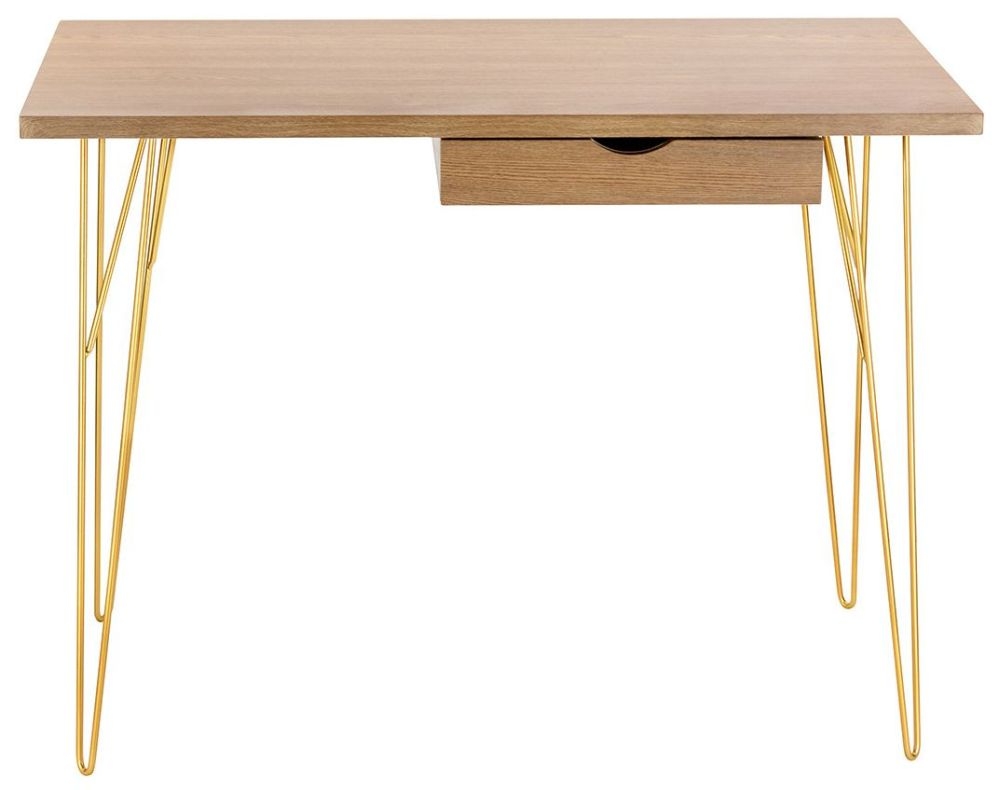 Fusion Oak Effect 1 Drawer Desk With Hairpin Legs