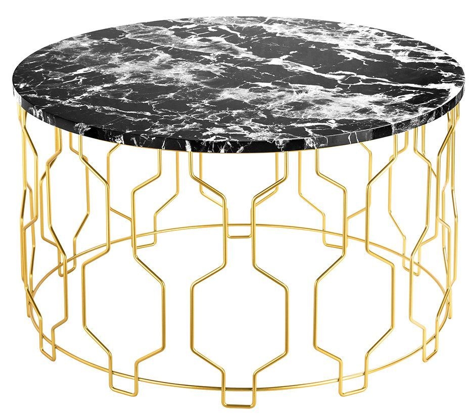 Grace Black Marble Effect Round Coffee Table With Geometrical Base