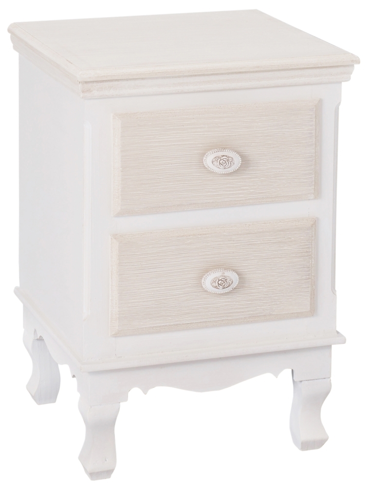 Juliette French Style White 2 Drawer Bedside Cabinet