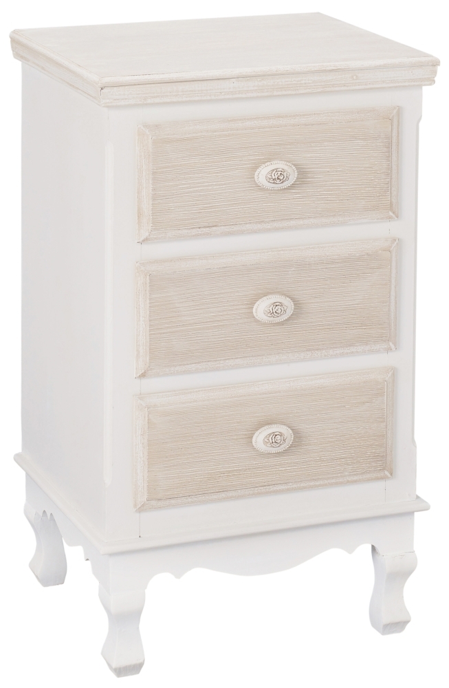 Juliette French Style White 3 Drawer Bedside Cabinet