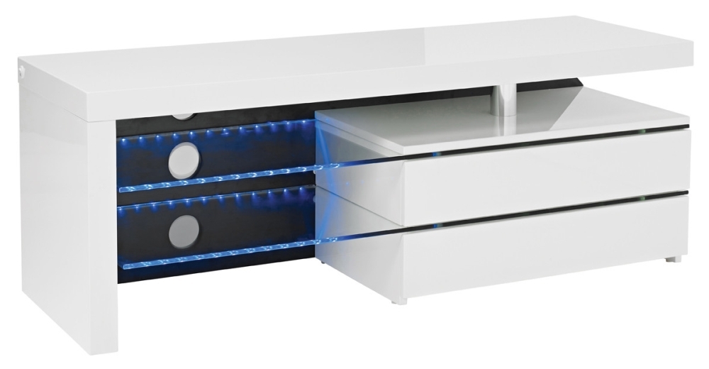 Milano White High Gloss Tv Unit 150cm With Storage For Television Upto 55in Plasma