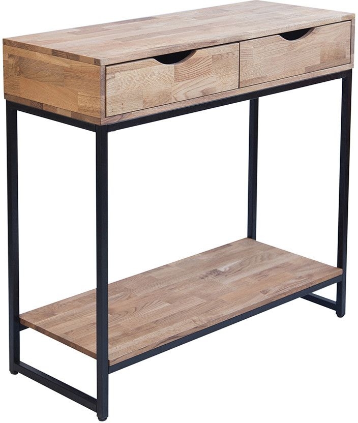 Mirelle Solid Oak Console Table With Black Metal Frame