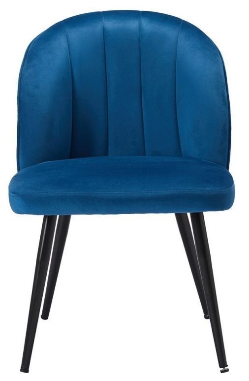 Orla Blue Velvet Fabric Dining Chair With Black Legs Sold In Pairs